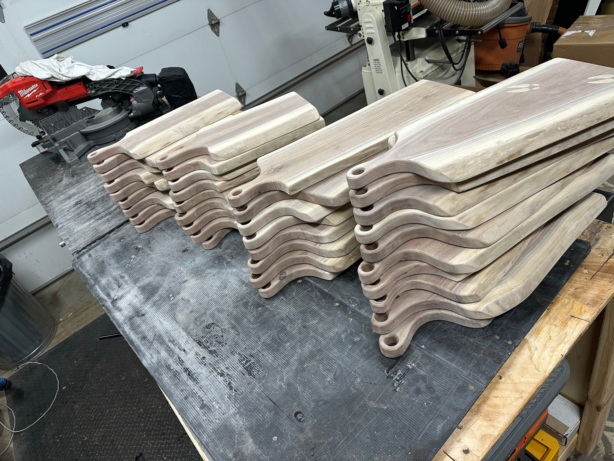 Workshop — stacked cutting boards in production